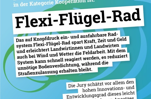Forum Moderne Landwirtschaft e.V.: Projekt Flexi-Flügel-Rad aus Dresden gewinnt Innovationspreis Moderne Landwirtschaft mit bodenschonender Ackerbau-Lösung