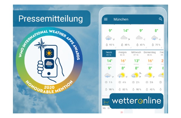 WetterOnline-App gewinnt Ehrenpreis bei den WMO International Weather App Awards