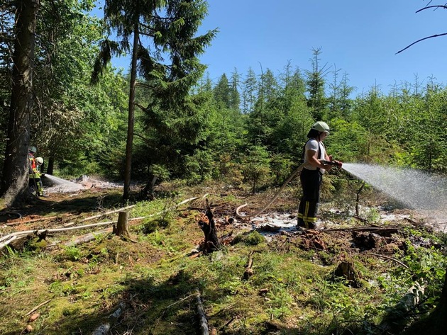FW-OE: Feuerwehr löscht schnell ausbreitenden Waldbrand