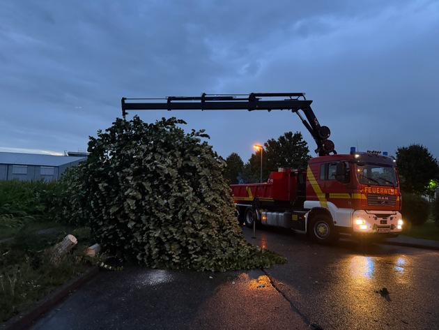 FW-OG: Unwetter über Offenburg - Straßen und Keller überflutet, Bäume entwurzelt und abgeknickt.
