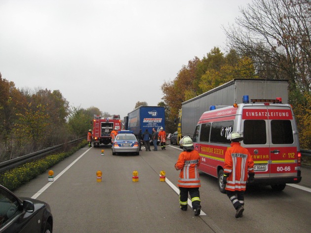 POL-HI: BAB 7, LK Goslar --- Auffahrunfall mit vier Sattelzügen und zwei verletzten Personen