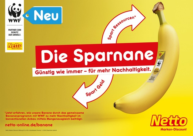 Umweltschonendere Eigenmarken-Banane von Netto ab sofort mit Programm-Logo des WWF