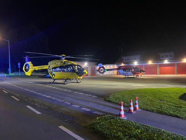 FW Horn-Bad Meinberg: Zwei Schwer-Brandverletzte Personen durch Stichflamme - zwei Rettungshubschrauber im Einsatz - Transport in Spezialkliniken