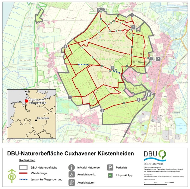 DBU-Naturerbefläche Cuxhavener Küstenheiden - Wegsperrung ab Januar : Waldumbau und Rückbau militärischer Bauten