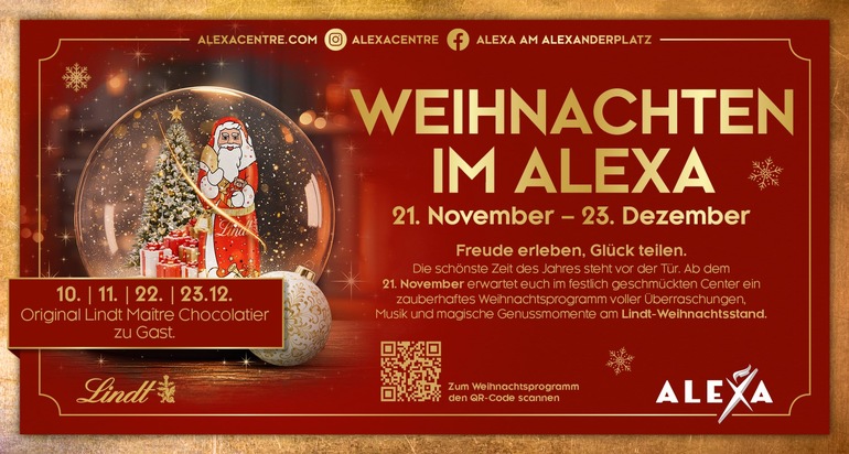 PM & Einladung: Im ALEXA wird es weihnachtlich zusammen mit Lindt - „Freude erleben, Glück teilen“
