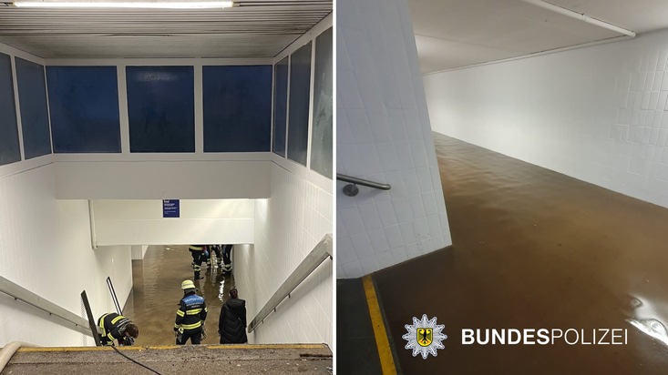Bundespolizeidirektion München: Fußgängerunterführung überschwemmt / Einsatz von Feuerwehr und Bundespolizei
