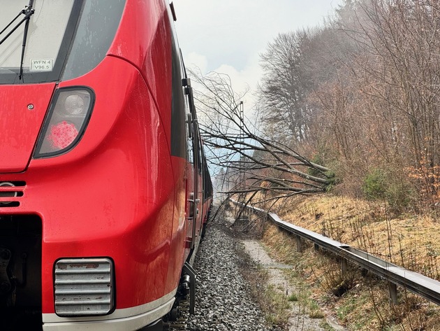 Bundespolizeidirektion München: Zug kollidiert mit Baum / Oberleitung setzt Unfallzug unter Strom