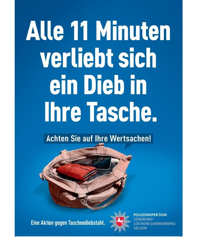 POL-LG: ++ Region Nord-Ost-Niedersachsen - &quot;anderer Ort; gleiches Spiel&quot; - Polizei warnt vor Geldbörsendiebstählen in Einkaufsmärkten ++ Präventionsplakate ++