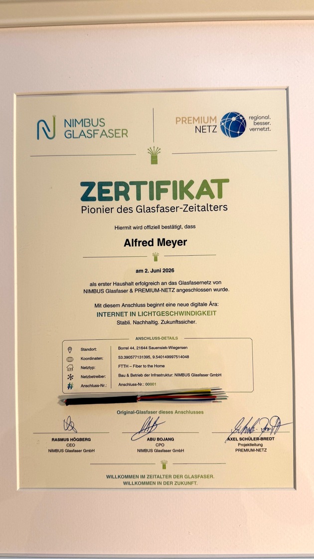 NIMBUS aktiviert ersten Kunden auf neuem Glasfasernetz im Landkreis Stade
