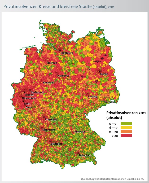 Zahl der Privatinsolvenzen sinkt 2011 um 2,2 Prozent /  Zunehmend gefährdet: Junge erwachsene Frauen und Seniorinnen (mit Bild)