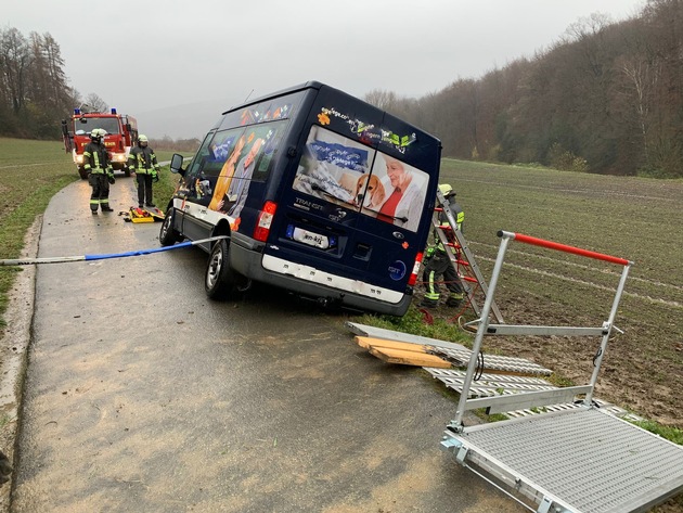 FW-EN: Wetter - Unterstützung Rettungsdienst und Kleinbus kommt von Fahrbahn ab