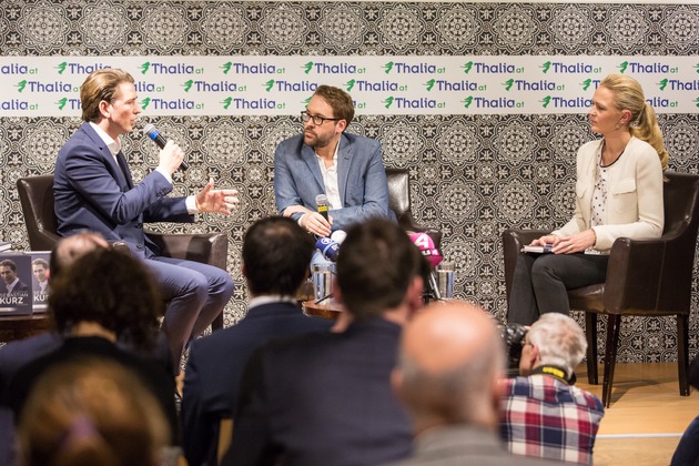 Österreichischer Bundeskanzler Sebastian Kurz zu Gast bei Thalia in Wien / 	Talkrunde aus Anlass des Erscheinens der Biografie über den österreichischen Kanzler  / 	Rund 200 Gäste in der Thalia Buchhandlung