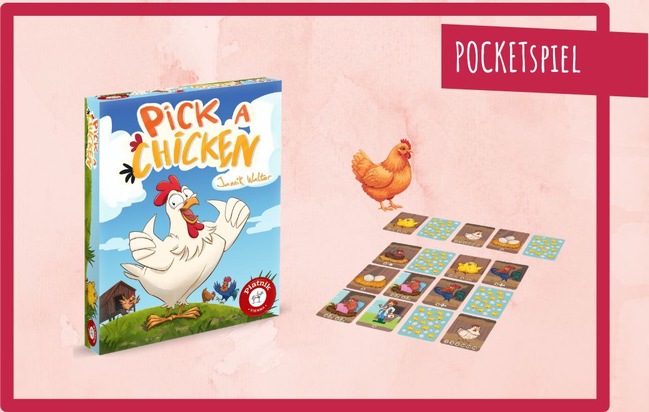 Pick a Chicken: Aufregung im Hühnerstall - Kniffliges Kartenablegespiel für Kinder von Piatnik