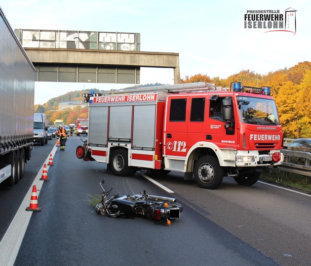 FW-MK: Motorradunfall auf der Autobahn 46