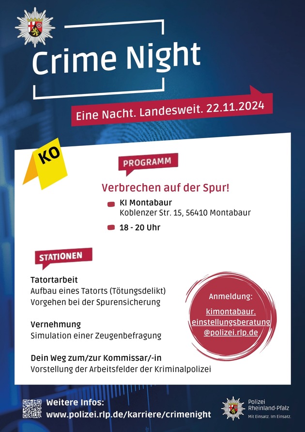 POL-PPKO: PP Koblenz beteiligt sich an landesweiter &quot;Crime Night&quot; am 22. November 2024!