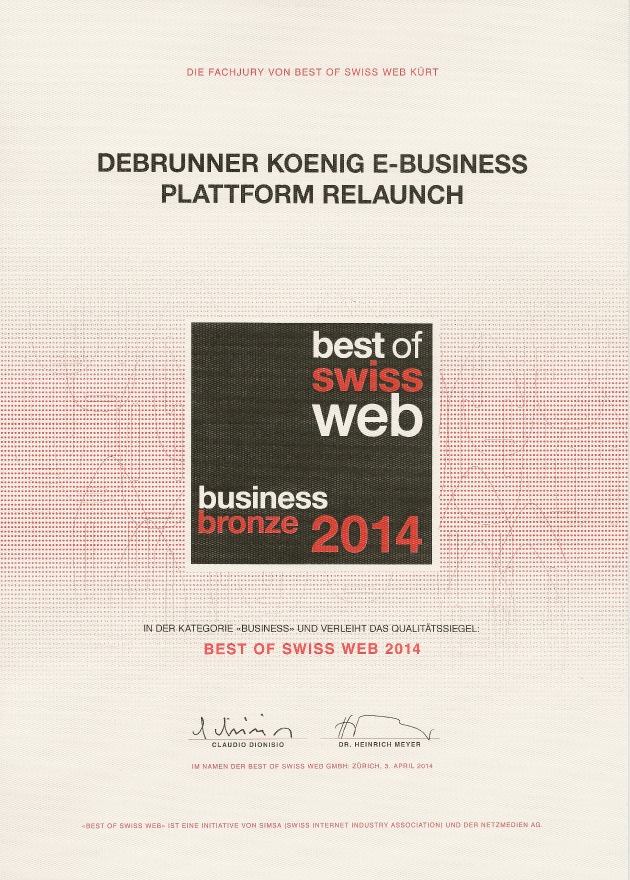 Debrunner Koenig vince il bronzo per il &quot;Best of Swiss Web&quot;