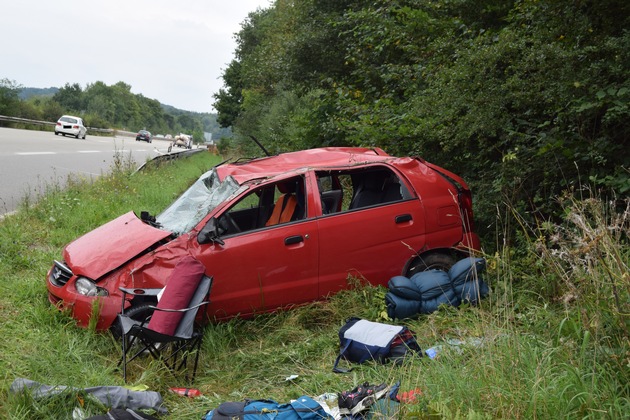 POL-PDKL: A62/Glan-Münchweiler, Pkw überschlägt sich - 3 Verletzte