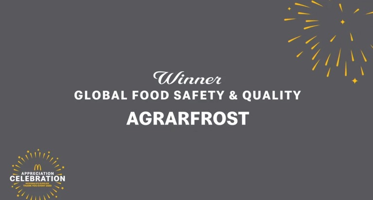 Agrarfrost erhält &quot;Global Food Safety &amp; Quality Award&quot;