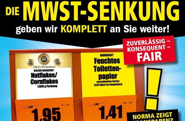 NORMA: NORMA gibt Mehrwertsteuersenkung an Kunden weiter und weist die neuen Preise transparent am Regal aus / Ab 1. Juli 2020 absolute Klarheit bei den Preisschildern