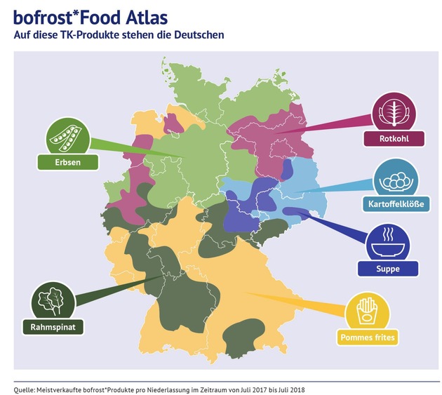 Blick in die Tiefkühltruhen der Deutschen / bofrost*Food-Atlas zeigt kulinarische Unterschiede auf