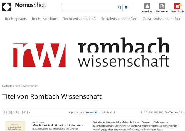Rombach Wissenschaft präsentiert neue Verlagshomepage und neuen Shop