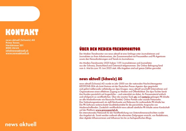 Medien-Trendmonitor 2025: Wirtschaftlicher Druck bleibt grösste Herausforderung im Journalismus