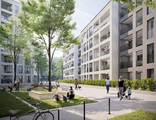 „WohneNRW-Tage“: Staatssekretär Daniel Sieveke besucht geförderten Wohnungsbau im Essener „Literatur Quartier“