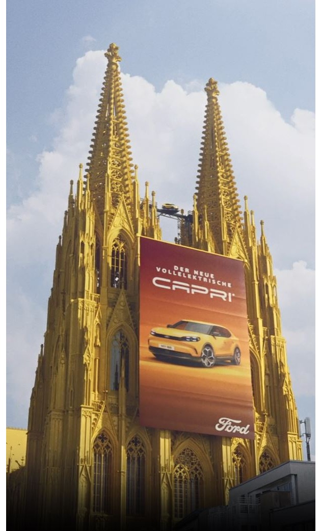 Ford lässt Kölner Dom zum Capri Launch mittels CGI in nahezu ursprünglicher Farbe erstrahlen