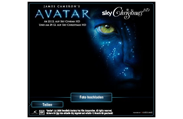 Weihnachtsgrüße in blau: Sky bietet zum deutschen TV-Start von &quot;Avatar&quot; originellen Online-Glückwunschservice &quot;Avatarize yourself&quot; (mit Bild)