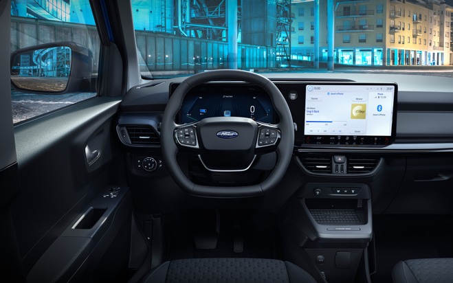 Ford Pro dévoile son tout nouveau véhicule utilitaire 100% électrique avec l&#039;E-Transit Courier toujours plus intelligent et plus connecté.