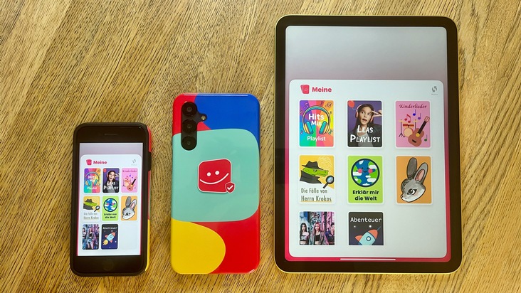 Schluss mit teuren Hörspielboxen: Neue App &quot;tiini&quot; verwandelt Smartphones in eine kindersichere Audiobox für Spotify und Apple Music / App-Neuheit aus Hamburg