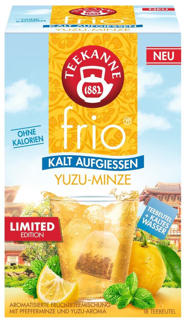 Pressemitteilung: Neu für die Extraportion Erfrischung: „TEEKANNE frio Yuzu-Minze“ und „TEEKANNE frio Sport Fit Grapefruit-Zitrone + Zink“