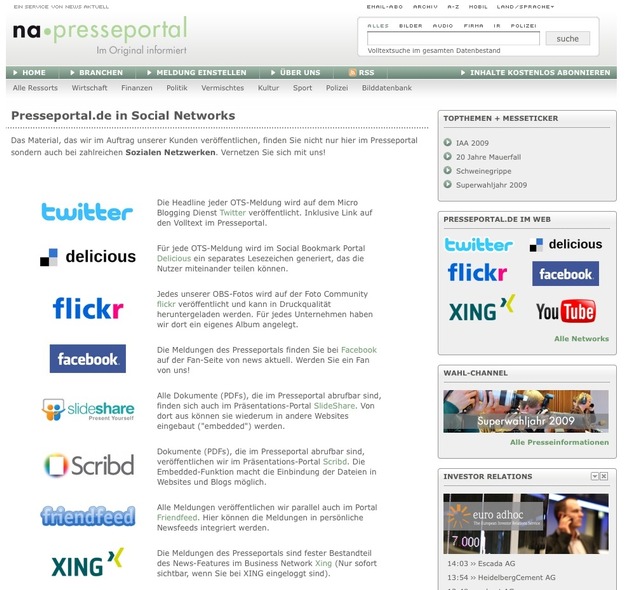 Relaunch von www.presseportal.de: Optische Überarbeitung, neue Homepage-Ticker, Verknüpfung mit sozialen Netzwerken