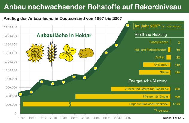 Nachwachsende Rohstoffe: Anbau auf über 2 Millionen Hektar - Produktion pflanzlicher Energie- und Industrierohstoffe in Deutschland weiter ausgedehnt -