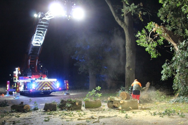 FW-ROW: Riesiger Ast versperrt in der Nacht Kreuzung in Oldenhöfen - Feuerwehren rücken aus
