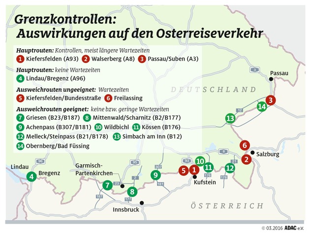 Erschwerte Heimreise an Ostern / Grenzkontrollen verursachen laut ADAC lange Wartezeiten und Staus