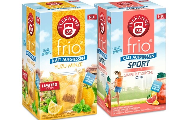 Pressemitteilung: Neu für die Extraportion Erfrischung: „TEEKANNE frio Yuzu-Minze“ und „TEEKANNE frio Sport Fit Grapefruit-Zitrone + Zink“