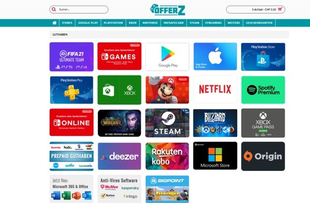 offerz Gameshop GmbH: Erster Onlineshop für komplett digitale Gutscheine "Offerz.ch - die digitale Gutscheinplattform"