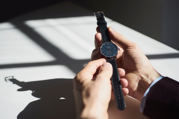 Leather from the Horween Leather Company in Chicago. This is where the world’s finest equine leather is made—Horween Genuine Shell Cordovan. NOMOS Glashütte uses it exclusively for their watch straps