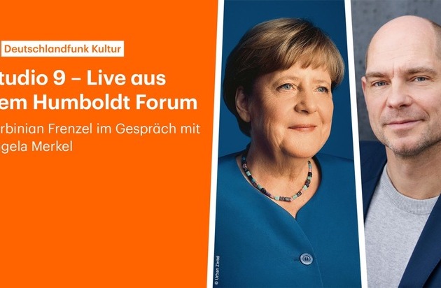 „Studio 9 – Live aus dem Humboldt Forum“: Korbinian Frenzel am 10. April 2025 im Gespräch mit Angela Merkel