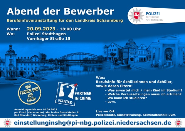 POL-NI: Landkreis Schaumburg - Save the date! Berufsinfoveranstaltung der Schaumburger Polizeidienststellen