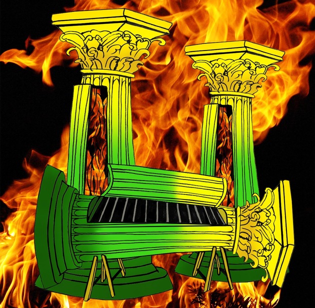 FHNW; Hochschule für Gestaltung und Kunst Basel: «Temple of Fire» von Pilar Quinteros auf dem Campus der Künste: Säulen, Grillstelle und Ort der Zusammenkunft