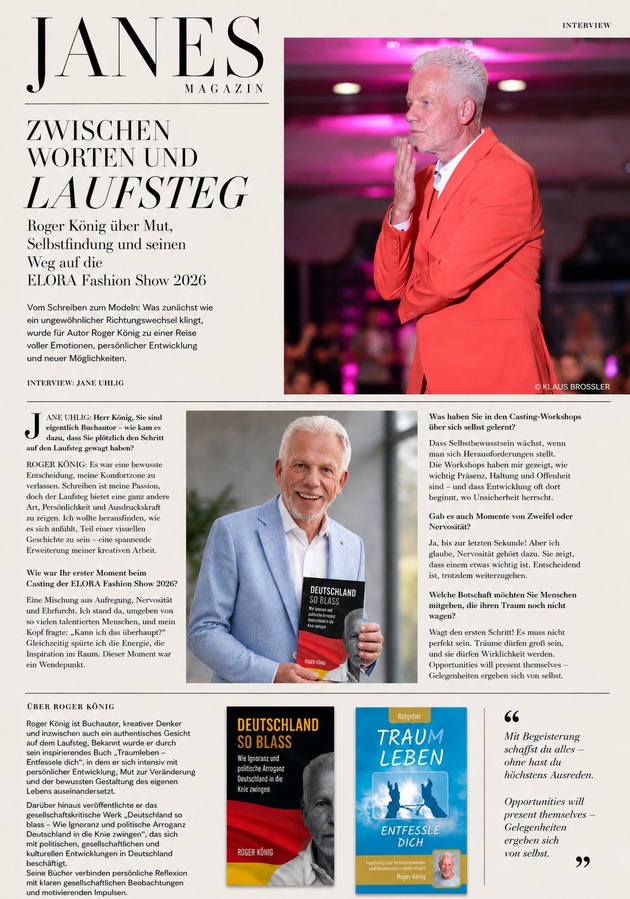 Buchautor Roger K&ouml;nig wagt den Schritt auf den Laufsteg der ELORA Fashion Show 2026
