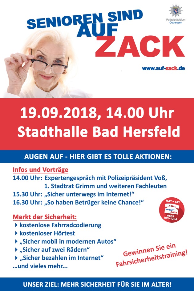 POL-OH: Präventionskampagne &quot;SENIOREN SIND AUF ZACK&quot; zu Gast in der Stadthalle Bad Hersfeld