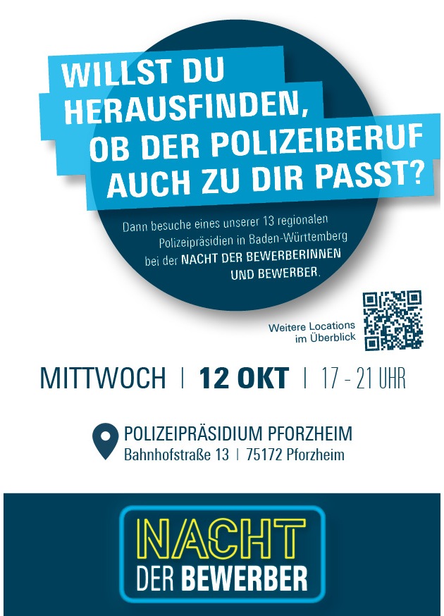 POL-Pforzheim: (CW, Enzkreis, FDS, PF) Pforzheim - Nacht der Bewerber - erlebe den Polizeiberuf hautnah