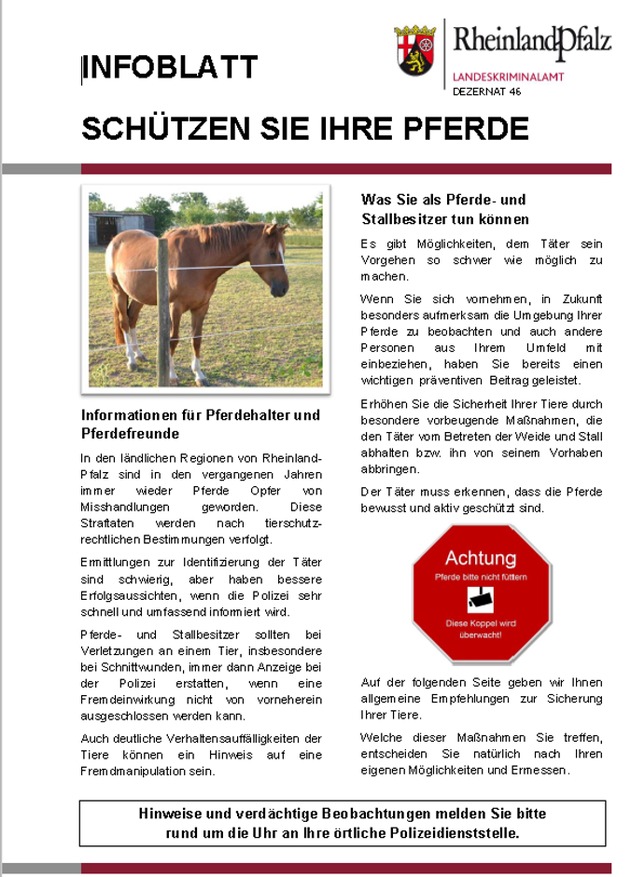 POL-PPMZ: Pferde auf Koppeln verletzt