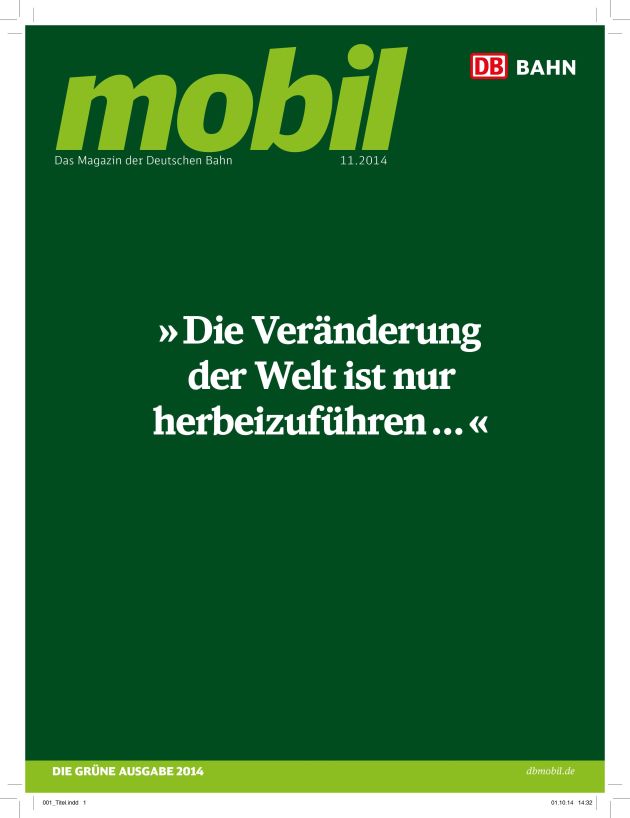 &quot;DB mobil&quot;-Novemberausgabe in grün würdigt CO2-Einsparergebnis der Deutschen Bahn