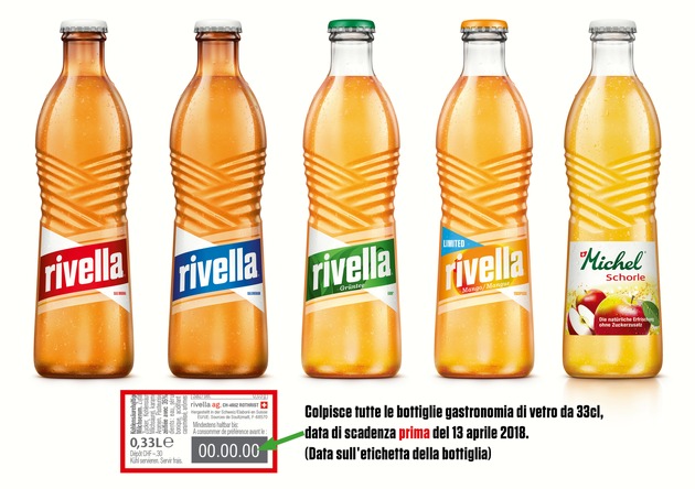 La Rivella richiama le sue bottiglie di vetro del settore della gastronomia - le bottiglie di PET e le lattine in alluminio non sono interessate