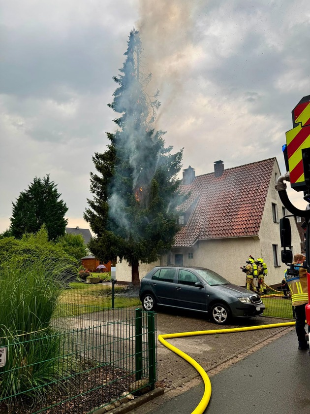 FW-DT: Brennende Tanne nach Blitzeinschlag