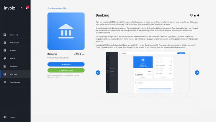 invoiz gibt kompletten Relaunch bekannt / Erstes Finanz- und Rechnungsprogramm mit eigenem App Store